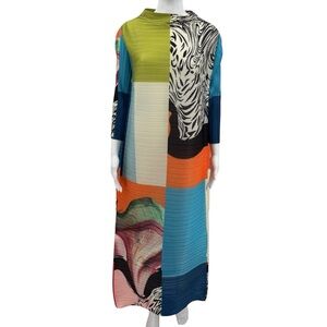 Pleated Colorful Collage One Size Dress